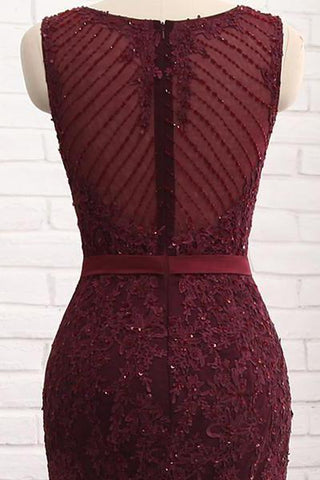 Robe de bal chic à col rond sans manches en tulle sirène avec appliques et sequins, fermeture éclair