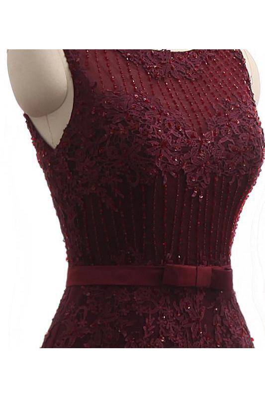 Chic Scoop Sleeveless Tulle Mermaid Appliques Sequins Zipper Prom Dresses
