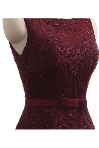 Robe de bal chic à col rond sans manches en tulle sirène avec appliques et sequins, fermeture éclair