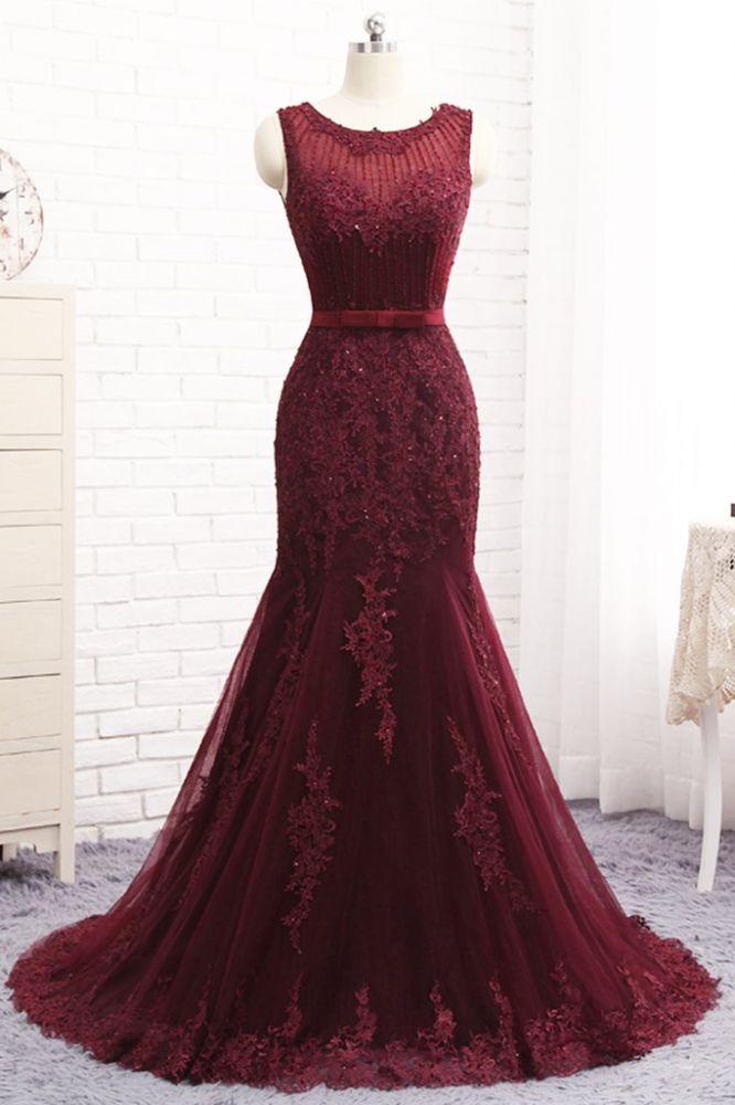 Chic Scoop Sleeveless Tulle Mermaid Appliques Sequins Zipper Prom Dresses