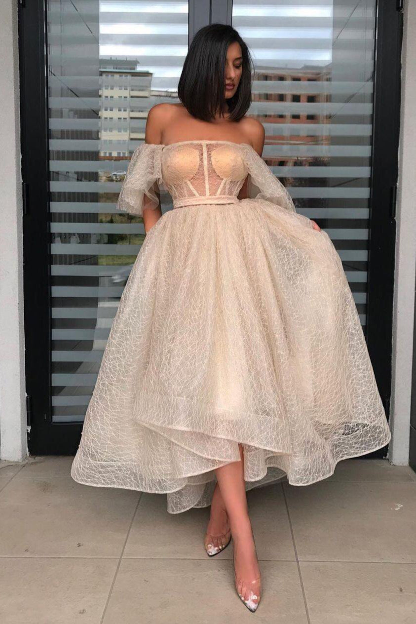 Chic Sequins Lace Short Prom Dress Off-the-Shoulder