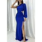 Chic Sheath/column One Shoulder Pleats Long Sleeves Formal Dress
