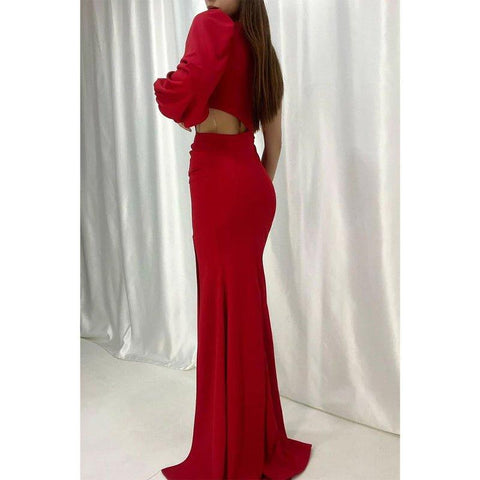 Chic Sheath/column One Shoulder Pleats Long Sleeves Formal Dress