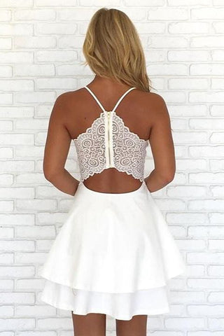 Robe de bal chic courte en mousseline à volants et col en V, bretelles spaghetti