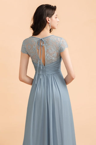 Chic Short Sleeves Lace Chiffon Bridesmaid Dress with Ruffles