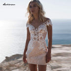 Baoleely Chic Short Wedding Dress Mini Skirt Sexy Bridal Dress Lace
