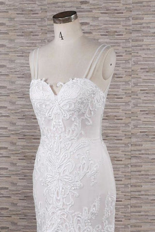 Vestidos de novia elegantes de sirena con apliques y tirantes finos 