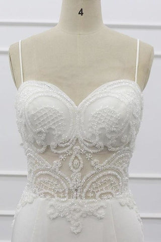 Vestidos de novia elegantes de sirena con tirantes finos y cuentas 