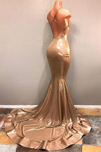 Chic Spaghetti-Straps Gold Prom Dress, Sleeveless Formal Dresses