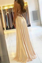 Chic Spaghetti-Straps Long Split Prom Dresses