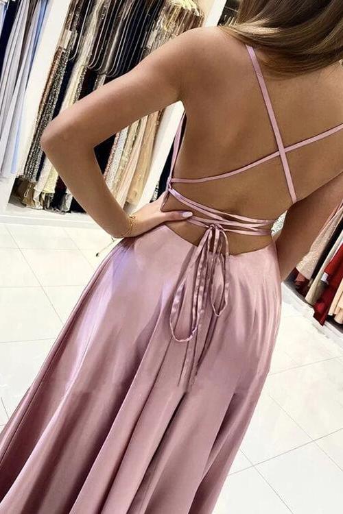 Chic Spaghetti-Straps Long Split Prom Dresses
