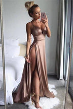 Chic Spaghetti-Straps Split Long Prom DressesWomen's Party Gowns