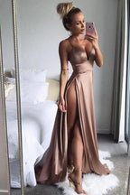 Chic Spaghetti-Straps Split Long Prom DressesWomen's Party Gowns