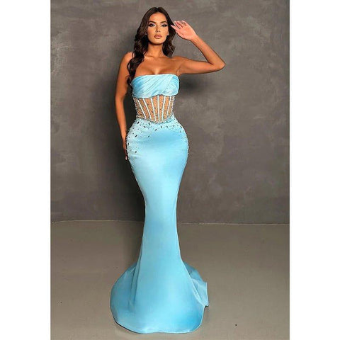 Chic Strapless Beads Mermaid Formal Evening Gowns