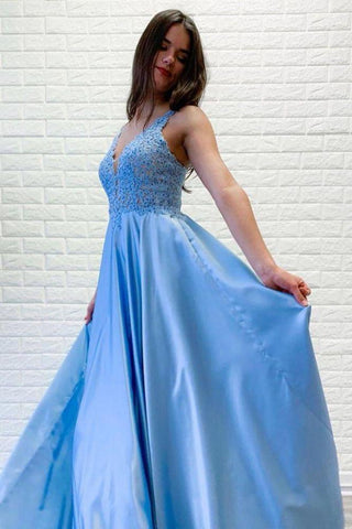 Chic Straps Lace Beading Party Dresses Chic Sexy Deep V-Neck Long Prom Gown