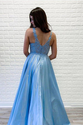 Chic Straps Lace Beading Party Dresses Chic Sexy Deep V-Neck Long Prom Gown