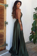 Chic V-Neck Backless Split Chic Long Prom Dresses