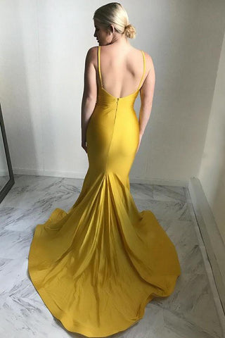Vestidos de fiesta de noche elegantes con escote en V, nueva colección, estilo sirena, color amarillo.