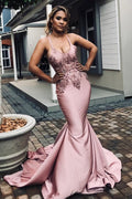 Chicable Spaghetti-Strapss Appliques Chic Mermaid Prom Dresses Trendy Crossed Shoulder strap Long Evening Dresses