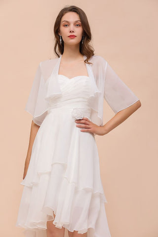 Chiffon Bridesmaid Dress 3/4 Sleeves Mini Knee Length Layers Special Occasion Dress with Wraps
