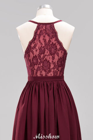 Robes de demoiselle d'honneur trapèze en mousseline et dentelle | Robes de demoiselle d'honneur longues sans manches à col en V