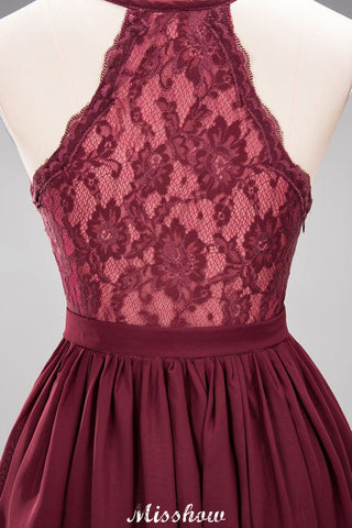 Robes de demoiselle d'honneur trapèze en mousseline et dentelle | Robes de demoiselle d'honneur longues sans manches à col en V