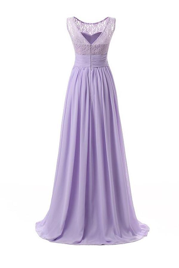 Robe de bal longue en mousseline, robe de demoiselle d'honneur à col rond en dentelle PG 204