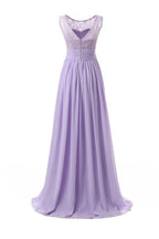 Robe de bal longue en mousseline, robe de demoiselle d'honneur à col rond en dentelle PG 204