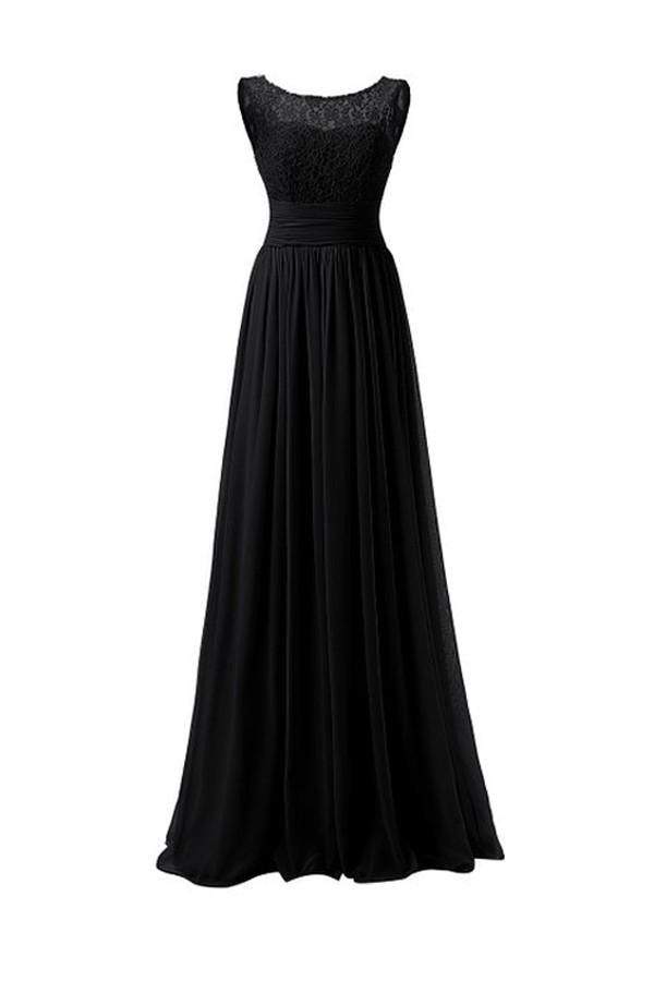 Vestido largo de gasa para baile de graduación, vestido de dama de honor con escote redondo y encaje PG 204