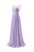 Robe de bal longue en mousseline, robe de demoiselle d'honneur à col rond en dentelle PG 204