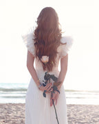 Robe de mariée d'été pour la plage, manches à volants en mousseline, col en V, idéale pour la plage