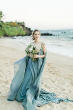 Robe de mariée rustique en mousseline, robe de mariée de plage avec traîne courte WD475