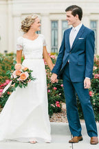 Robe de mariée trapèze en mousseline à col en V et perles WD402