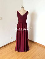 Baoleely Sleeveless Long V-Neck Chiffon Bridesmaid Dresses Burgundy