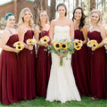 Vestido de dama de honor burdeos con escote corazón, vestido largo de gasa para invitada de boda