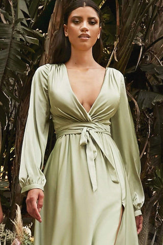 Plunging V Neck High Slit Long dress