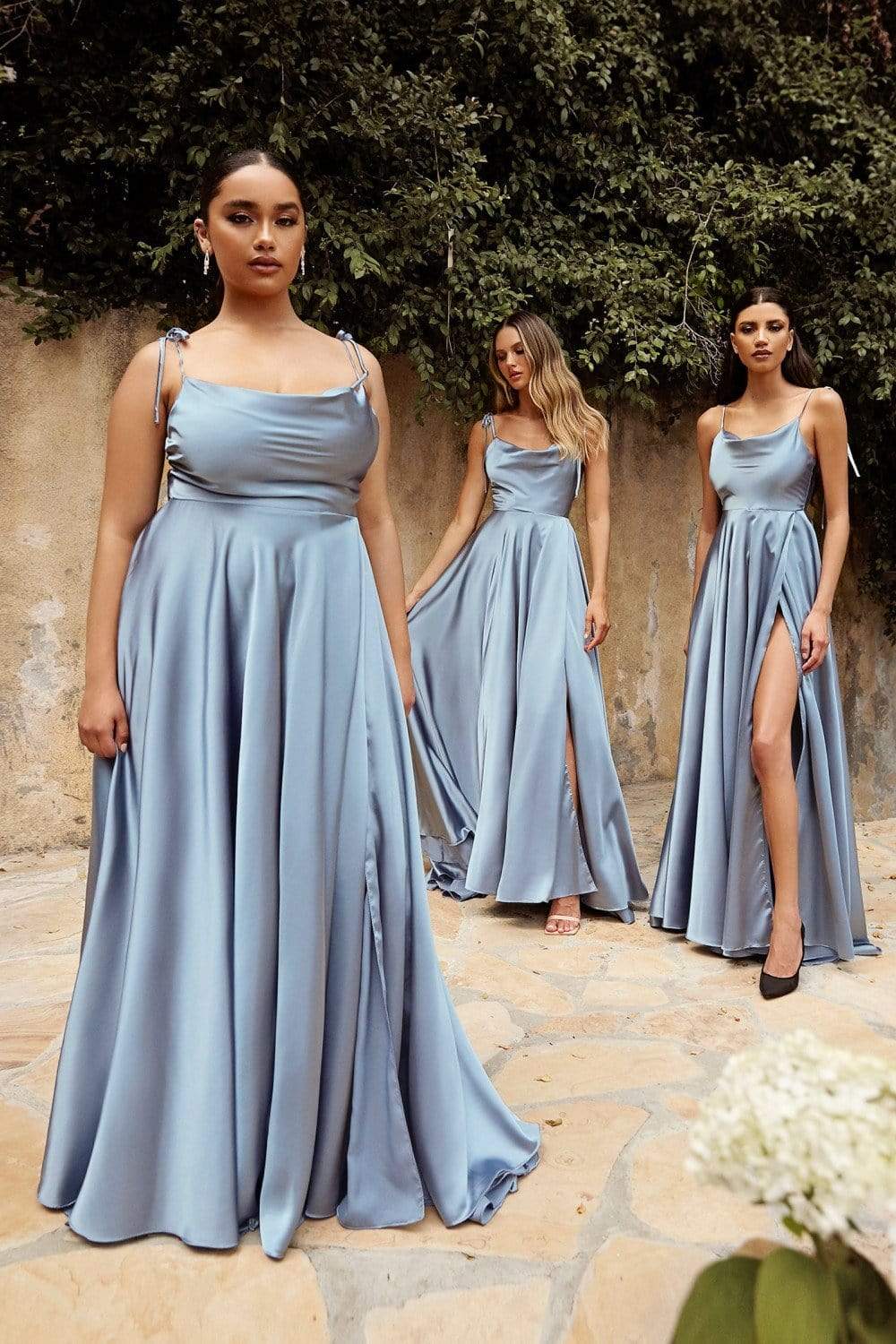Cowl Neck Satin Affordable Prom A-Line Gown