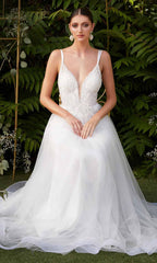 Appliqued Deep V-Neck Layered Tulle Dress