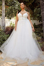 Appliqued Deep V-Neck Layered Tulle Dress