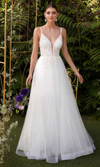 Appliqued Deep V-Neck Layered Tulle Dress