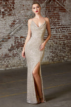 Long  Sequins Metallic Prom Dress