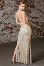 Long  Sequins Metallic Prom Dress