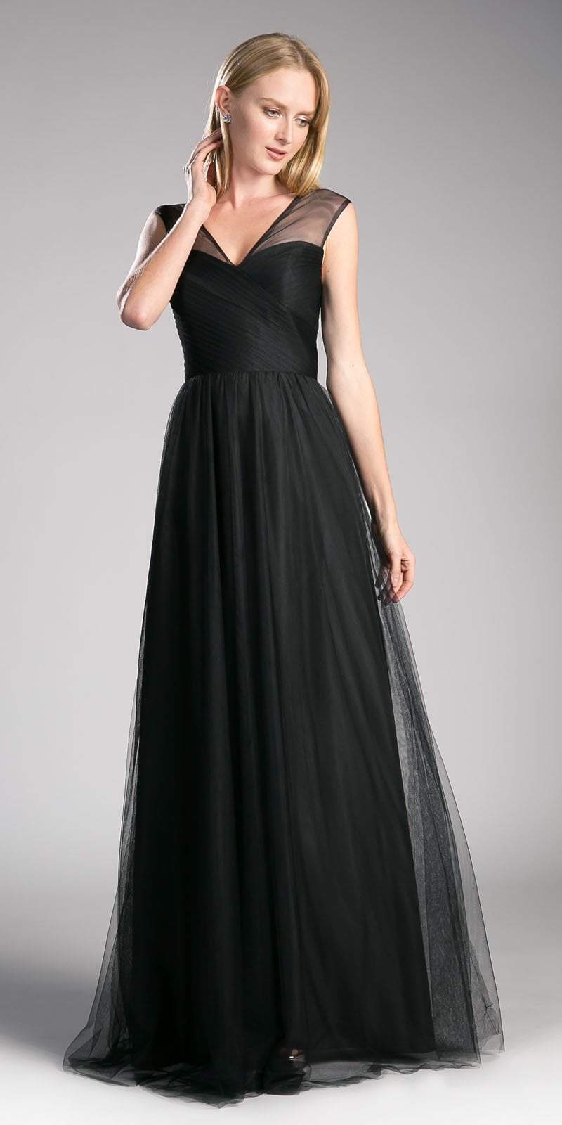 Sleeveless Pleated Top Tulle A Line Gown