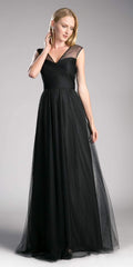 Sleeveless Pleated Top Tulle A Line Gown
