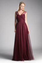 Sleeveless Pleated Top Tulle A Line Gown