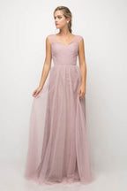 Sleeveless Pleated Top Tulle A Line Gown