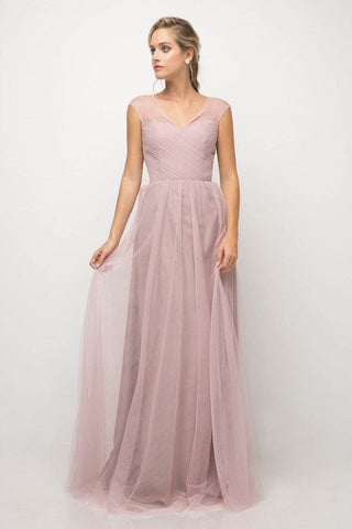 Robe trapèze en tulle à haut plissé sans manches