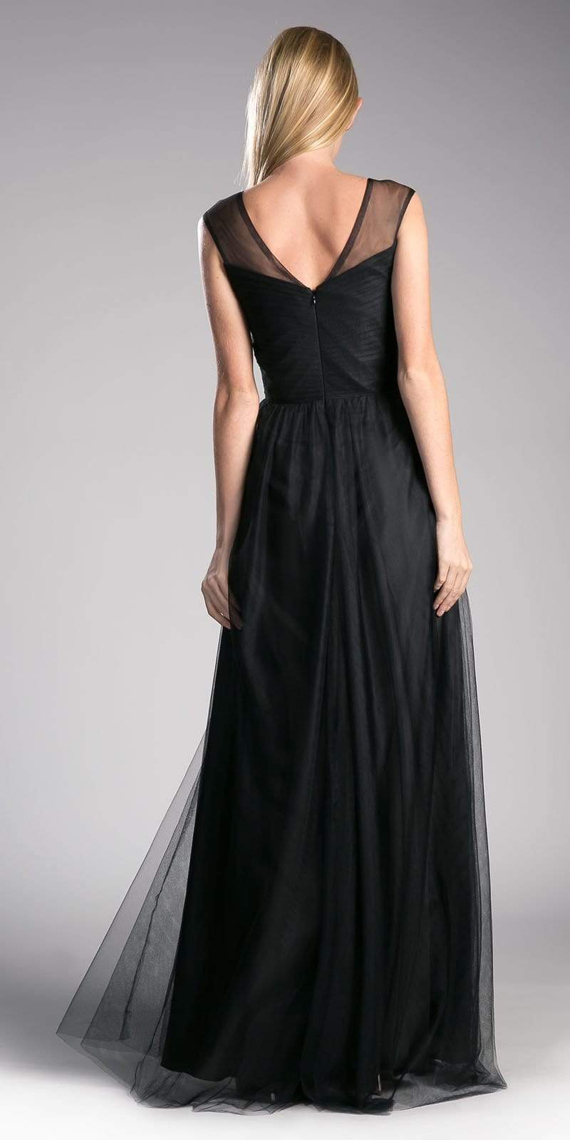 Sleeveless Pleated Top Tulle A Line Gown