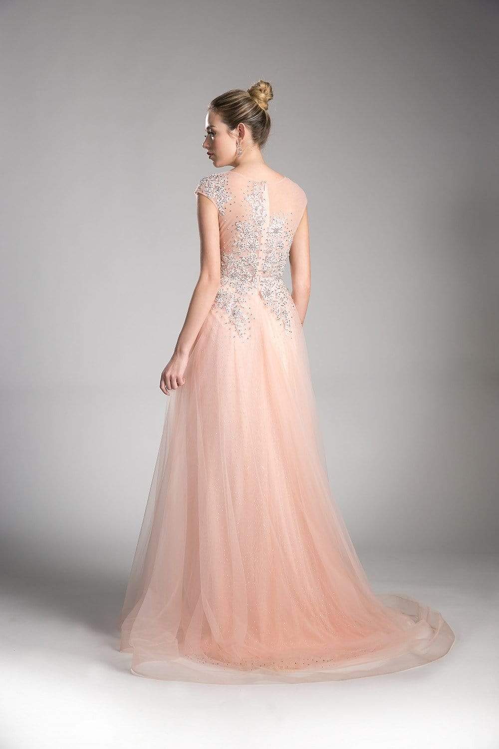 Cinderella Divine - Sheer Scoop Beaded Tulle A-Line Evening Gown