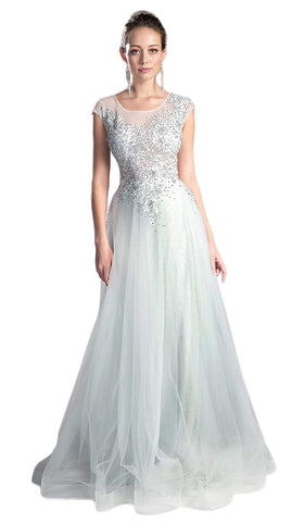 Robe de soirée Cendrillon Divine - Tulle transparent à décolleté rond et perles, coupe trapèze